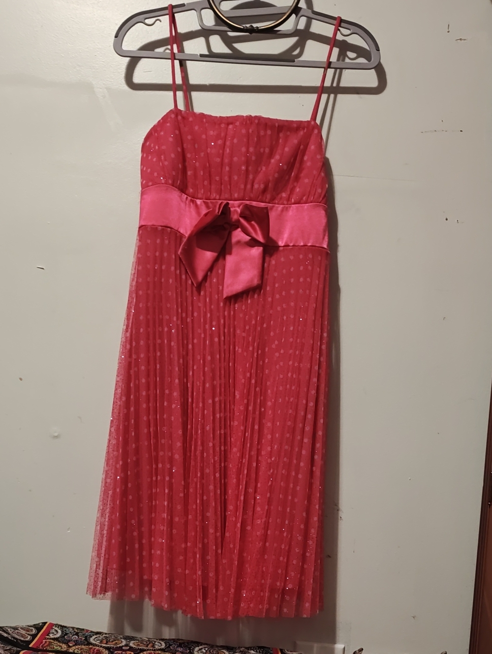 Vintage Y2K Taboo Hot Pink Pleated Glitter Party Mini Dress - Size Large